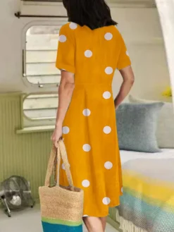 Dot Print Pocket V-neck Short Sleeve Casual Dress -Zanzea Shop f3582b9d ae52 462d bc6a f128f713a67c