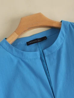 Solid Pocket Roll Tab Sleeve Notch Neck Vintage Dress -Zanzea Shop f35f3312 44c7 4646 a0c8 eeaf0bdea005