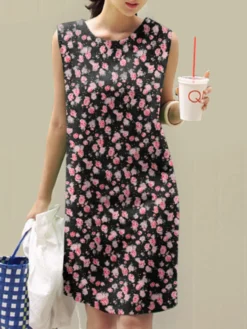 Women Allover Ditsy Floral Print Crew Neck Sleeveless Dress -Zanzea Shop f36c1aae 3cb7 4489 8392 144d6ff09cf7