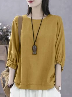 Women Solid Crew Neck Cotton Dolman Sleeve Blouse -Zanzea Shop f395d270 e2df 4290 bbdb 84818b9360f0