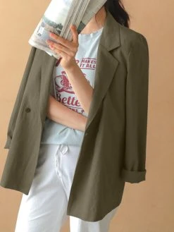 Solid Button Front Lapel Long Sleeve Casual Blazer -Zanzea Shop f3ba0a28 8b25 4901 b096 04b58284c005