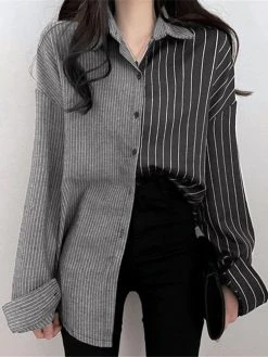 Contrast Stripe Long Sleeve Button Lapel Shirt -Zanzea Shop f4048827 6295 4980 bb8b 4cabf3d114d4