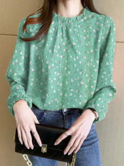 Radom Allover Floral Long Sleeve Ruffle Trim Stand Collar Blouse -Zanzea Shop f4450adb ebe7 4fb0 b930 0729a60b989e