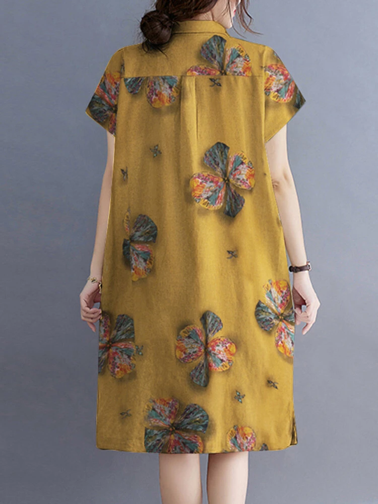 Flower Print Button Pocket Casual Cotton Midi Dress 8 Flower Print Button Pocket Casual Cotton Midi Dress - Image 8