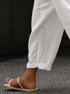 Women Cotton Lace Up Cuff Plain Drawstring Cropped Pants -Zanzea Shop f44f271a deea 4703 842f 8209ce266024