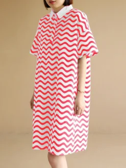 Chevron Pattern Pocket Button Lapel Short Sleeve Casual Dress -Zanzea Shop f45091bd ab1b 46b2 9d14 4e91f4cc6e9c