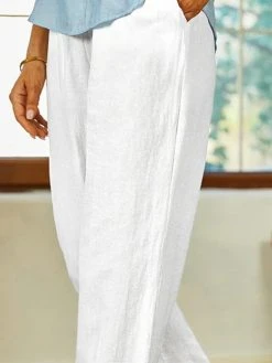 Women Solid Textured Cotton Casual Elastic Waist Pants -Zanzea Shop f4b89f45 8ea8 4c0d 9cc9 a61a1551c813