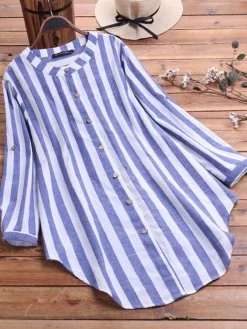 Striped Irregular Button Plus Size Shirt For Women -Zanzea Shop f4fdc994 65de 4da7 8cae 40567c3473e2