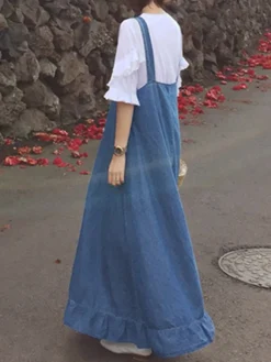 Denim Ruffle Straps Button Sleeveless Plus Size Maxi Dress 13 Denim Ruffle Straps Button Sleeveless Plus Size Maxi Dress -Zanzea Shop f51b9ae2 f9f2 4863 be6c aa958e2a8470