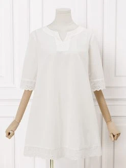 Women Lace Splice Notched Neck Cotton Longline Blouse 9 Women Lace Splice Notched Neck Cotton Longline Blouse -Zanzea Shop f5642d65 1410 49f1 95d4 ced22f367c9a