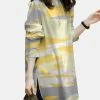 Tie Dye Loose Slit Hem Button Front Stand Collar Blouse