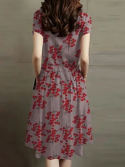 Allover Floral Print Pocket Drawstring Waist Dress -Zanzea Shop f59996ae f497 42ab a871 d99c0f09434b