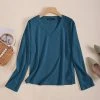 Solid Long Sleeve V-neck Casual T-shirt For Women