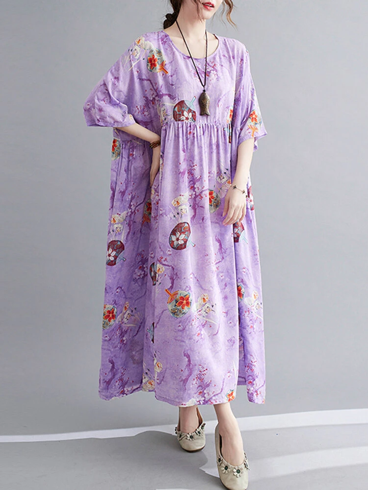 Painted Geometry Print Loose 3/4 Length Sleeve O-neck Vintage Dress 11 Painted Geometry Print Loose 3/4 Length Sleeve O-neck Vintage Dress - Image 11