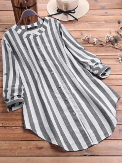 Striped Irregular Button Plus Size Shirt For Women -Zanzea Shop f5c3b85a a550 49f4 b44e 2286b2c80f03
