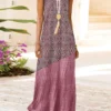 Leisure Geo Pattern Patchwork V-neck Sleeveless Maxi Dress