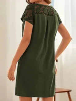 Solid Button Pocket Patchwork Hollow Out Short Sleeve Casual Dress -Zanzea Shop f5cf4d37 eb73 48e9 a28c 93b0ed1dc93e