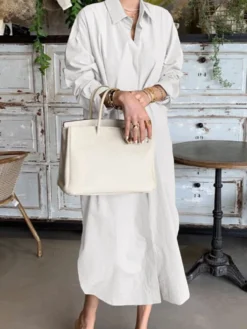 Solid Color Button Long Sleeve Casual Dress For Women -Zanzea Shop f5d8075a 7f1e 44db adf8 f88012ffe27b