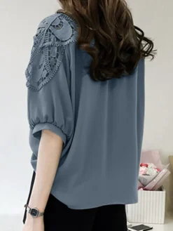 Women Hollow Stitch Half Sleeve Crew Neck Blouse 17 Women Hollow Stitch Half Sleeve Crew Neck Blouse -Zanzea Shop f6160066 b183 4aed a8ae e7da809e8ec0