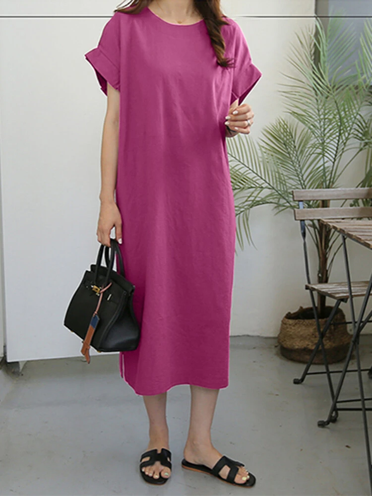 Leisure Solid Slit Hem Ruched Short Sleeve Maxi Dress 6 Leisure Solid Slit Hem Ruched Short Sleeve Maxi Dress - Image 6