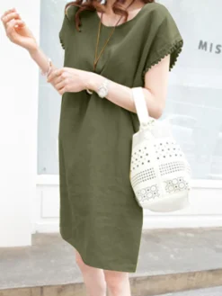 Solid Crew Neck Short Sleeve Loose Dress For Women -Zanzea Shop f6306af1 6796 4a06 9338 a5012e23639a