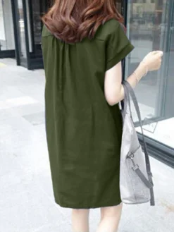 Solid Pocket Button Front Casual Dress With Belt -Zanzea Shop f6496af9 b7f8 429c a639 214ce799e897