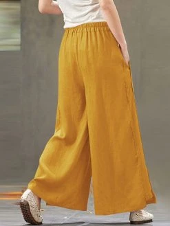 Solid Pocket Elastic Waist Wide Leg Casual Cotton Pants -Zanzea Shop f6c4790b 8fc8 4514 95c6 93ea53dacb07