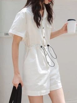 Solid Drawstring Waist Pocket Lapel Short Sleeve Cargo Romper 13 Solid Drawstring Waist Pocket Lapel Short Sleeve Cargo Romper -Zanzea Shop f6e01e64 e4f6 440a ad9b 990edc2aa501