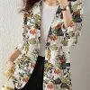Plants Print Long Sleeve Lapel Blazer For Women
