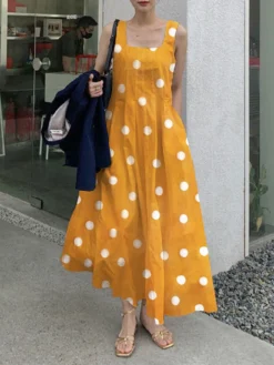 Allover Polka Dot Print Pocket Square Collar Sleeveless Dress -Zanzea Shop f706bb92 a619 4e4c b380 e4d1e47d5335