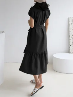 Solid Slit Pocket Lapel Short Sleeve Dress With Belt -Zanzea Shop f72717c3 4a00 47dc a33a d294dcd42f1d