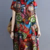 Abstract Painted Button Lapel Short Sleeve Print Midi Dress