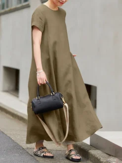 Solid Pocket Round Neck Short Sleeve Casual Cotton Maxi Dress 17 Solid Pocket Round Neck Short Sleeve Casual Cotton Maxi Dress -Zanzea Shop f78f6975 1e70 4e8c 9445 7fc0f0a0ecf1
