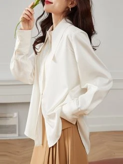 Satin Solid Button Front Long Sleeve Lapel Loose Shirt 13 Satin Solid Button Front Long Sleeve Lapel Loose Shirt -Zanzea Shop f7a778f9 7f09 4748 811f 4c39e4236828