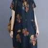 Flower Print Button Pocket Casual Cotton Midi Dress