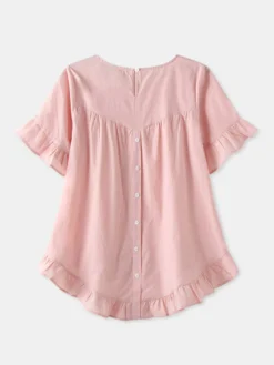 Solid Color Ruffle Sleeve Plus Size Casual Blouse -Zanzea Shop f7c6459b 3446 4ccd 98cc 5e9ef8747b2f