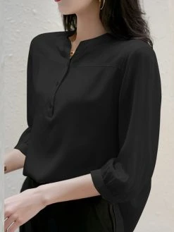 Solid Button 3/4 Sleeve Stand Collar Blouse For Women 23 Solid Button 3/4 Sleeve Stand Collar Blouse For Women -Zanzea Shop f7cc1467 7a9b 4b7a 86fe 87e9128e4727