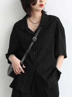 Solid Textured Half Sleeve Button Front Lapel Shirt 18 Solid Textured Half Sleeve Button Front Lapel Shirt -Zanzea Shop f80052ca 3a80 4b52 8e0d 246e51a51976