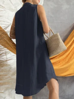 Women Solid Sleeveless Lapel Button Front Shirt Dress -Zanzea Shop f804cb5a f102 416b 8852 9196e91ceaa9