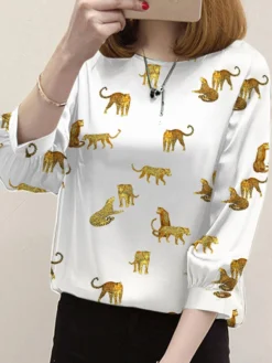 Leopard Pattern Crew Neck 3/4 Sleeve Blouse For Women -Zanzea Shop f88caea2 ca25 4f96 8947 23a5a3b2a3af