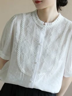 Contrast Embroidery Short Sleeve Pearl Button Blouse 18 Contrast Embroidery Short Sleeve Pearl Button Blouse -Zanzea Shop f8934f19 f605 4beb a9bc e3ce6e8245f0