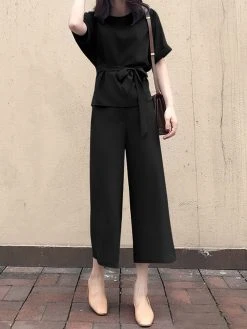 Solid Belt Pocket Rolled Sleeve Wide Leg Two Pieces Suit -Zanzea Shop f8e941c6 318f 4759 94f4 e98b611b68be