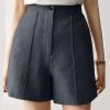 Solid Pocket Button Zip Front Wide Leg Shorts