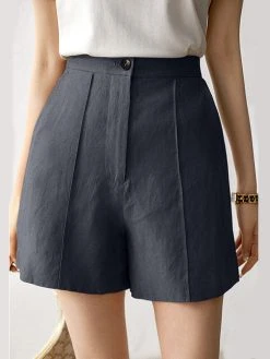 Solid Pocket Button Zip Front Wide Leg Shorts