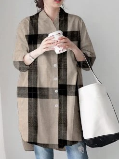 Check Pattern Loose Button Front Lapel Long Sleeve Shirt 9 Check Pattern Loose Button Front Lapel Long Sleeve Shirt -Zanzea Shop f9319af7 9335 4ab9 a251 8c1cb3225142