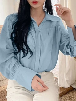 Solid Long Sleeve Lapel Casual Button Front Shirt -Zanzea Shop f94b2647 6984 414a 8e04 2fc7d4c6fd1a