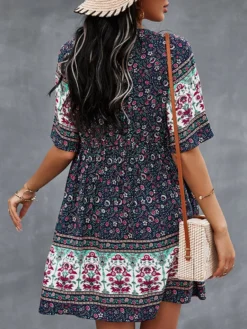 Bohemian Floral Print Pocket Button V-neck Short Sleeve Dress -Zanzea Shop f959c80f c5f6 4d6c b265 c8c2dd1f5a62