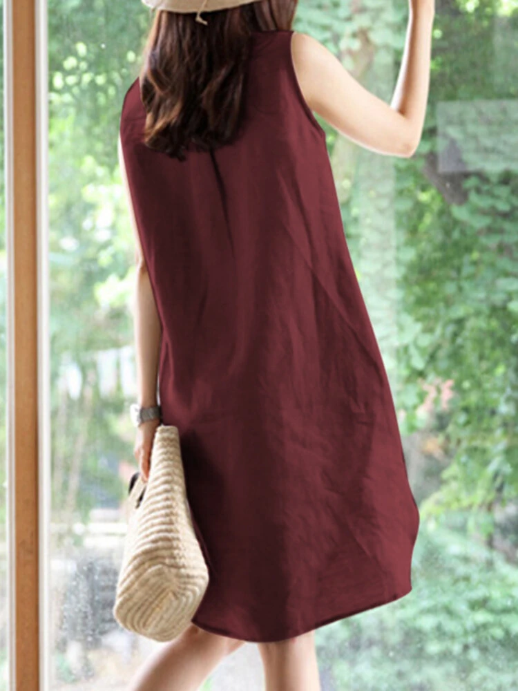 Solid Sleeveless V-neck Dress For Women 2 Solid Sleeveless V-neck Dress For Women - Image 2