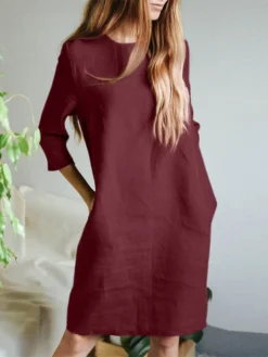 Women Solid Crew Neck Cotton Casual 3/4 Sleeve Dress 13 Women Solid Crew Neck Cotton Casual 3/4 Sleeve Dress -Zanzea Shop fa2c6c22 99fe 4fb3 8529 7582c1f4a9bd