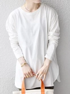 Solid Long Sleeve Slit Hem Long Sleeve T-shirt